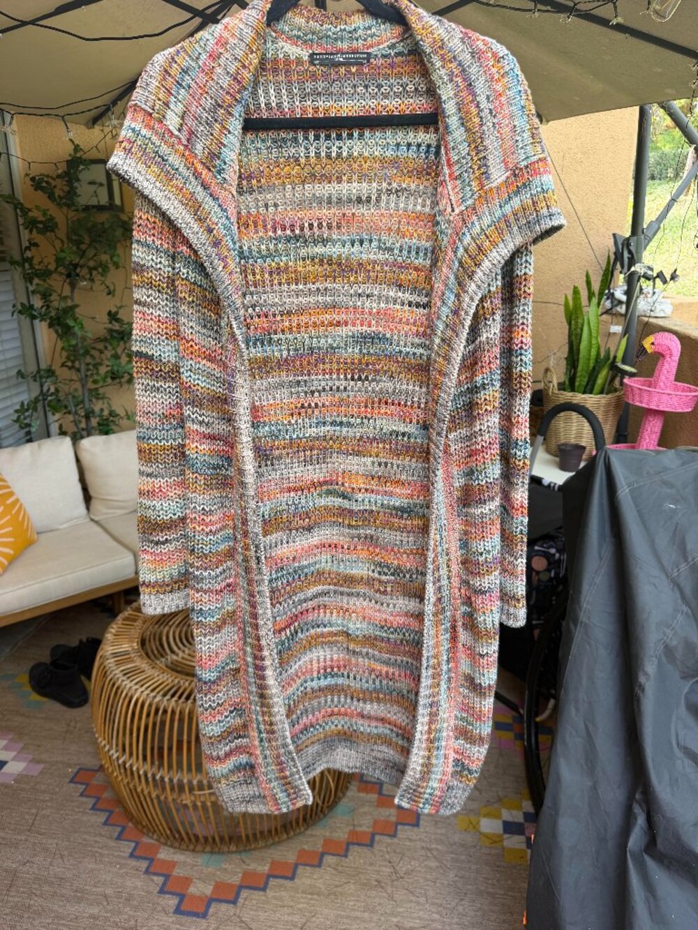 Peruvian Connection Ombre Duster Cardigan Long Sweater Cotton Knit Open Front XS